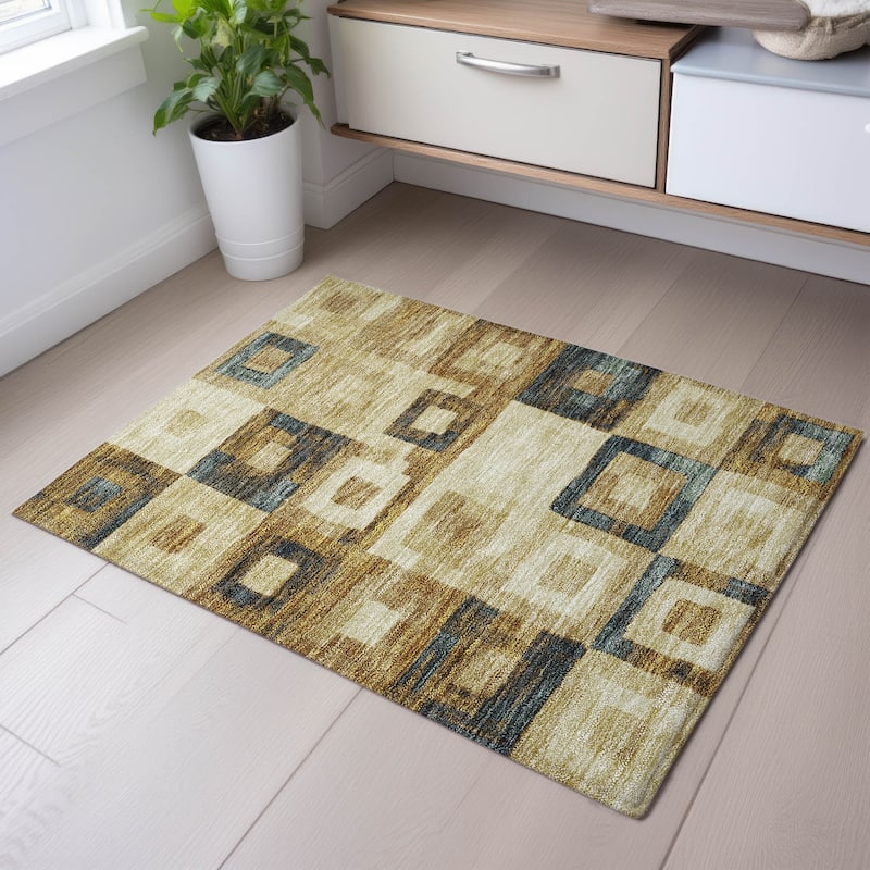 Premium Washable Super Soft Blocky Contemporary Mayfield Rug - Beige - 1'8" x 2'6"