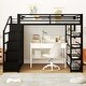 preview thumbnail 3 of 11, Full Size Metal Loft Bed with Storage Shelves & Cabinets, Space-Saving Heavy Duty Loft Bed Frame with Wardrobe & Staircase