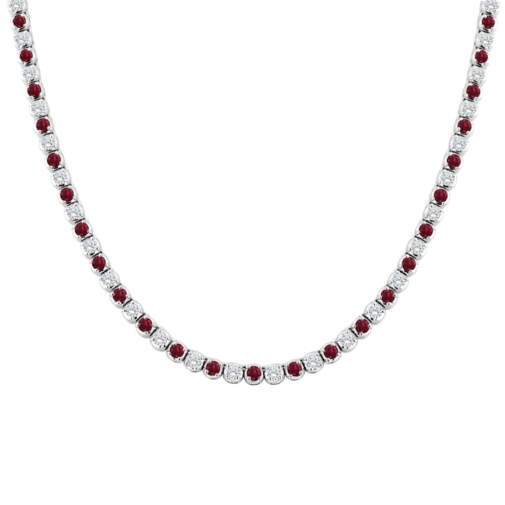 Auriya 14k Gold Ruby and Diamond Tennis Necklace