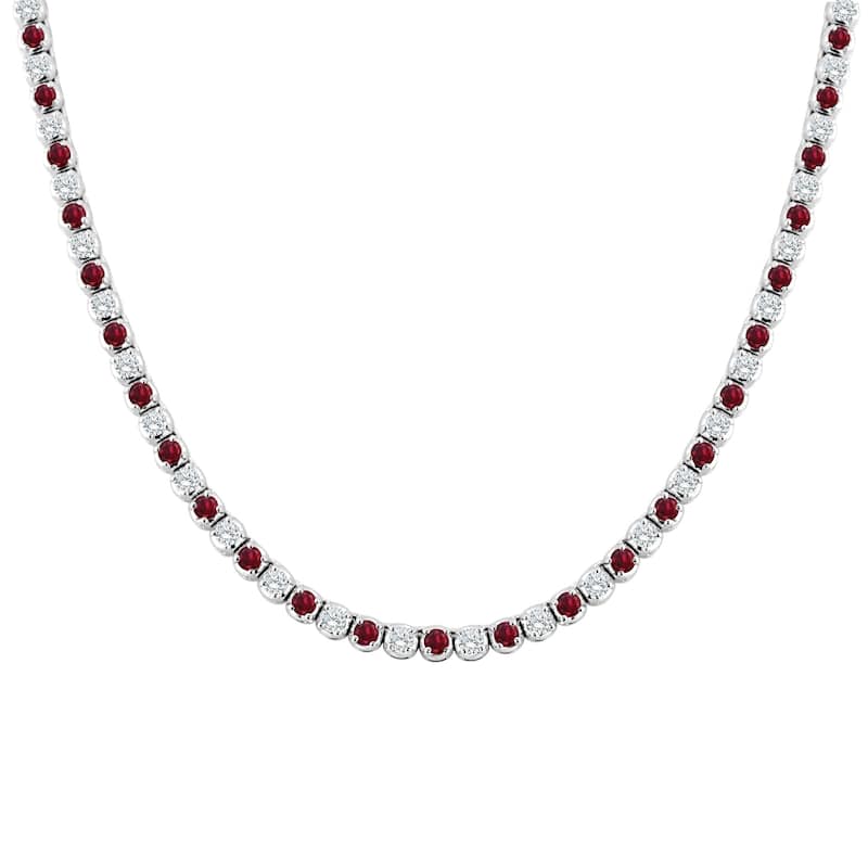 Auriya 14k Gold Ruby and Diamond Tennis Necklace - White