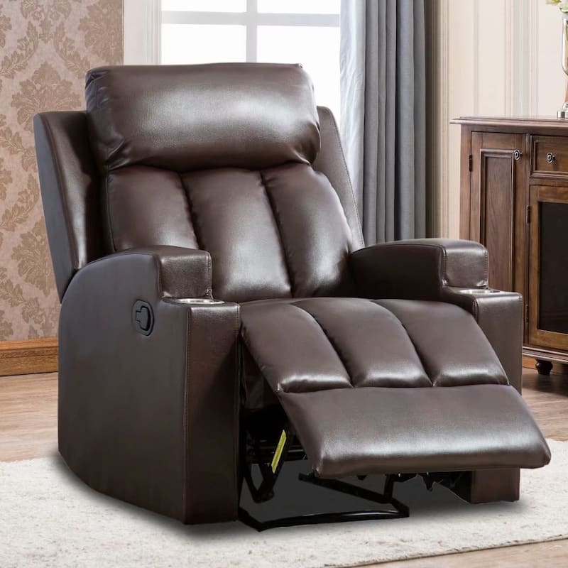 EBELLO-Breathable PU Leather Recliner Chair with 2 Cup Holders