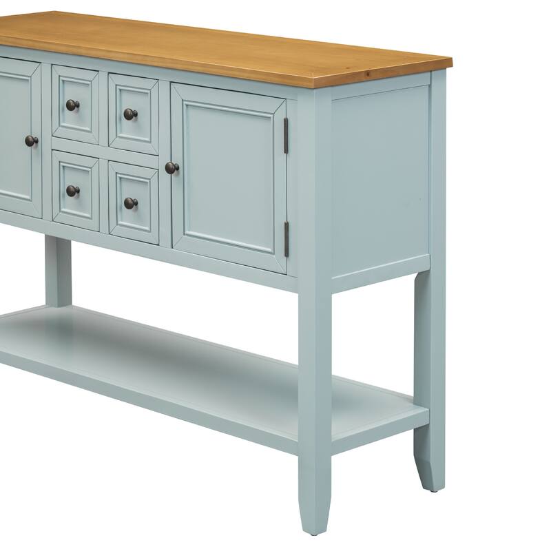 Storage Vintage Console Table with Four Small Drawers and Bottom Shelf for Living Rooms, Entrances and Kitchens