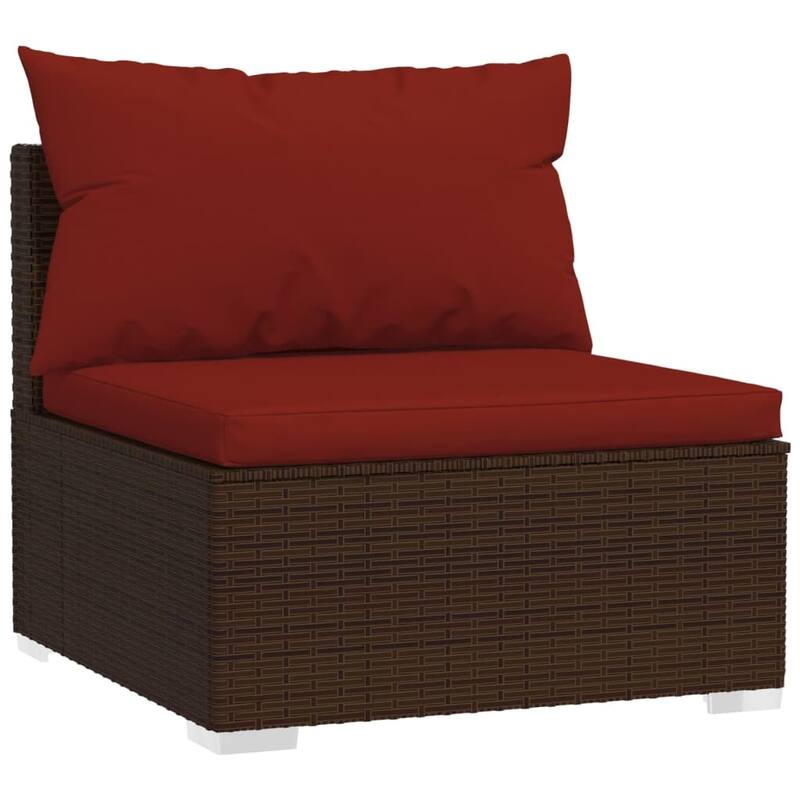 vidaXL Patio Lounge Set with Cushions Brown Poly Rattan - 27.6" x 27.6" x 24" - 27.6" x 27.6" x 24"