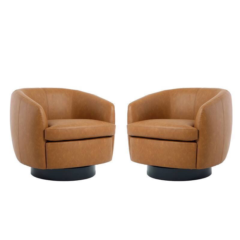 UIXE 2 Set Modern PU Leather Swivel Barrel Chairs Rounded Accent Chair