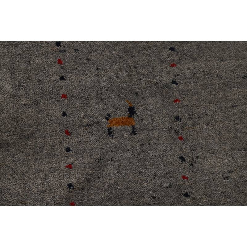 Gray Gabbeh Oriental Area Rug Hand-Knotted Wool Carpet - 5'5" x 7'8"