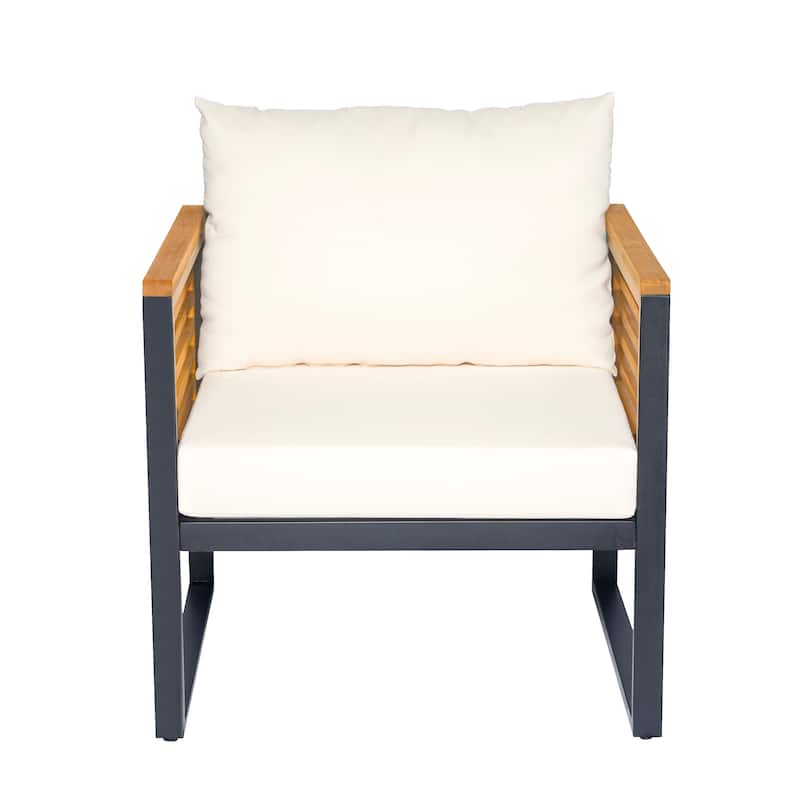 3-Piece Outdoor Patio Furniture Set with Wood Frame and Cushioned Seating, Industrial Style Sofa Set with Table and Ottomans