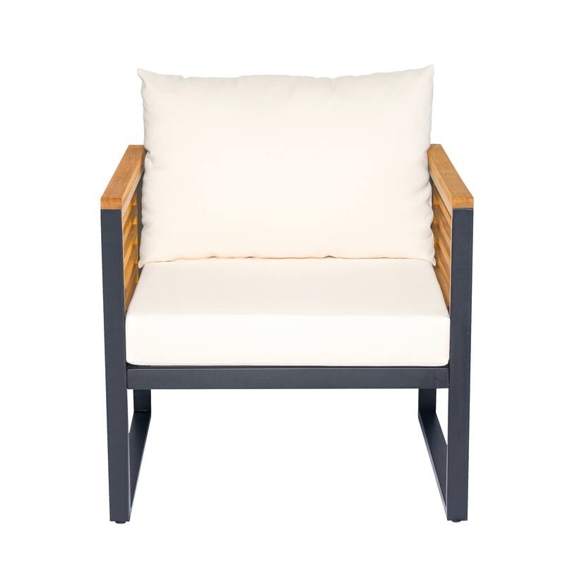 Outdoor Sectional Sofa Set with Ottoman and Coffee Table, L-shape Recliner Couch with Chaise Lounge, Acacia Wood Sofa Set