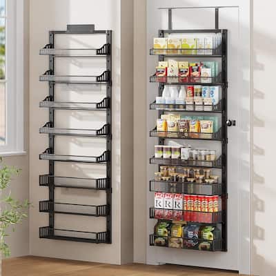 8-Tier Over the Door Pantry Organizer, Large Metal Door Spice Rack with Adjustable Basket - 6.4"D x 17"W x 70"H