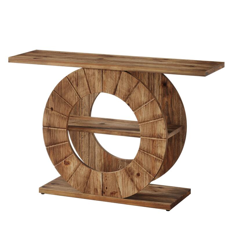 Solid Wood Console Table with Storage, Sofa Table with 3-Tier Shelves for Living Room, Hallway, Foyer