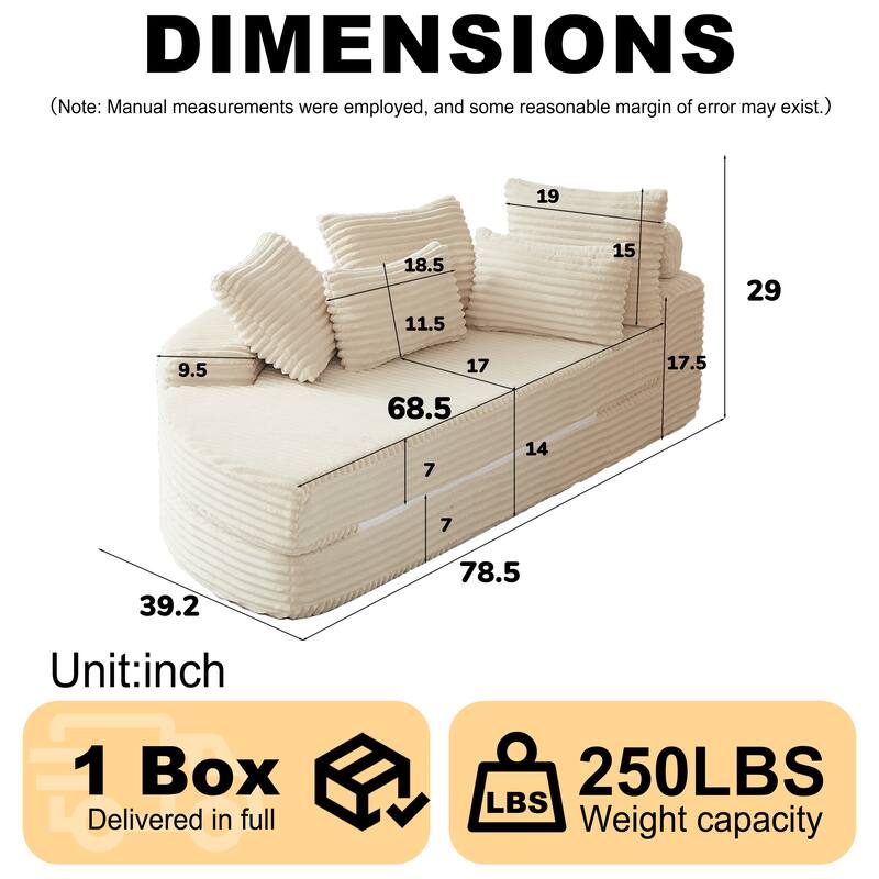 Rossetta 78.5'' 2-in-1 Neck Pillow Design Corduroy Modular Left Semi-Circular Sofa with Throw Pillows