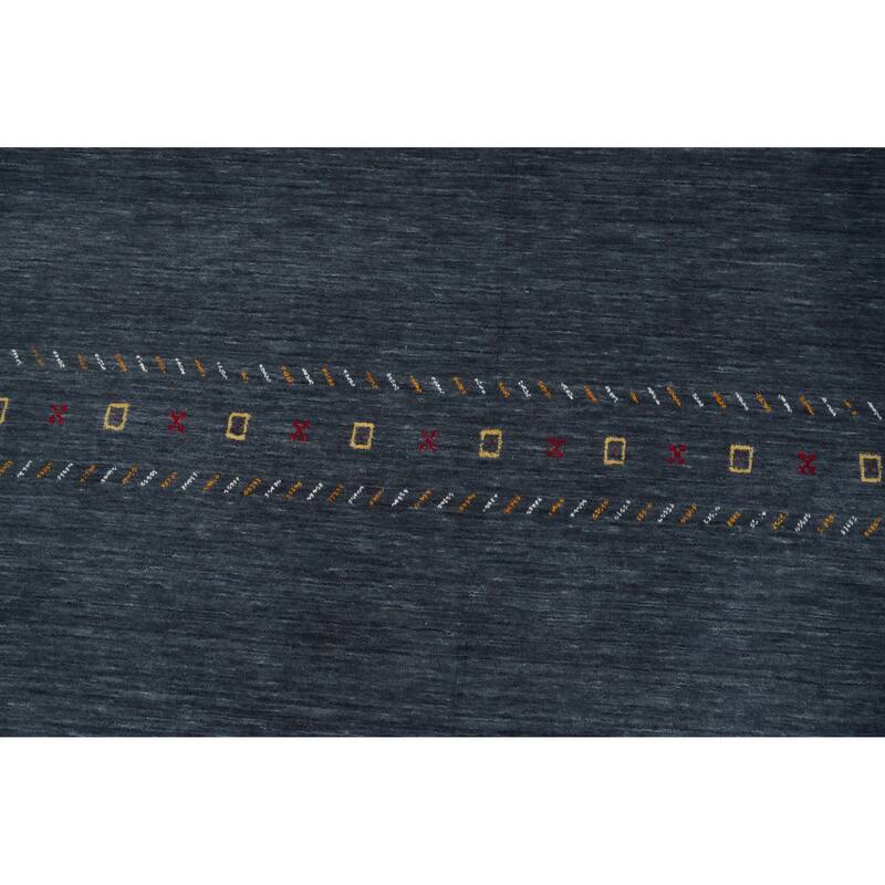 Hand Knotted Oriental 100% Wool Carpet Tribal Animal Pictorial Navy Blue & Blues Gabbeh Area Rug - 9' 11'' X 8' 0''