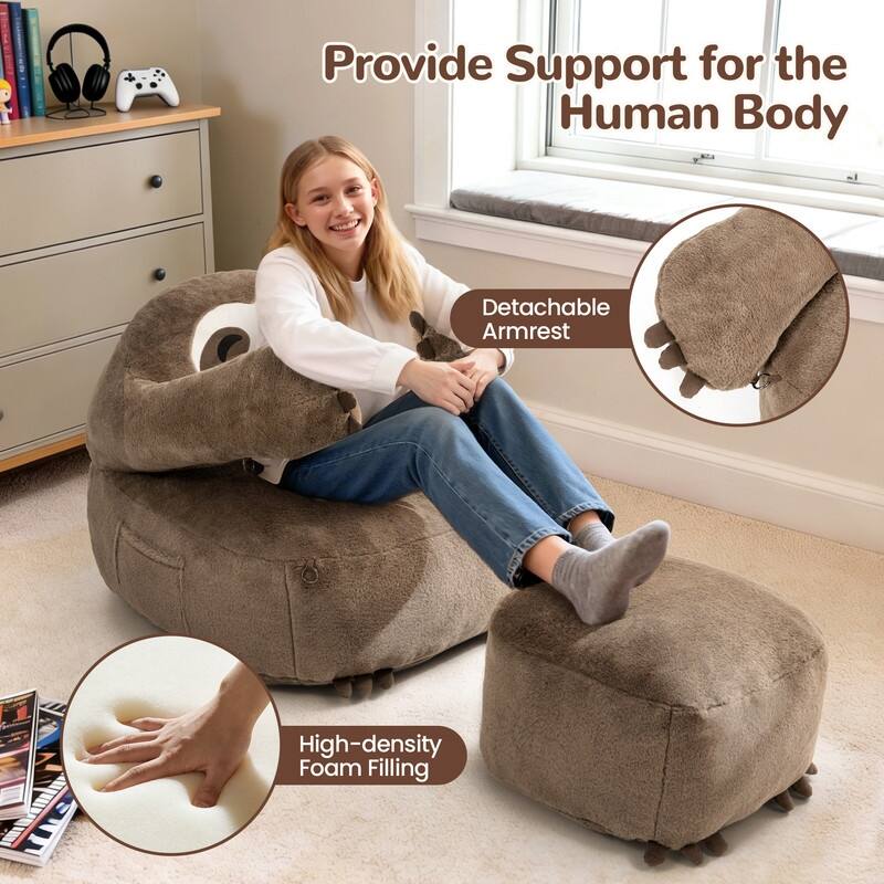 Sloth Bean Bag Chair with Ottoman Comfy Foam Filled Sofa for Kids and Adults