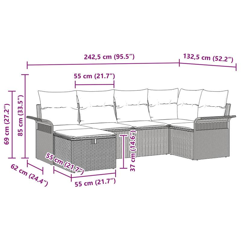 vidaXL 6/7 Piece Garden Sofa Set with Cushions - 95.5×52.2×27.2