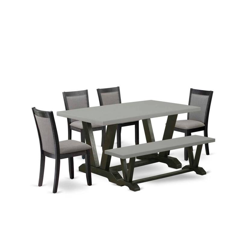 HomeStock 6-Piece Rectangle Natural Oak Finish Solid Wood Top Dining Table with 1-Bench, 4 Upholstered-Chairs