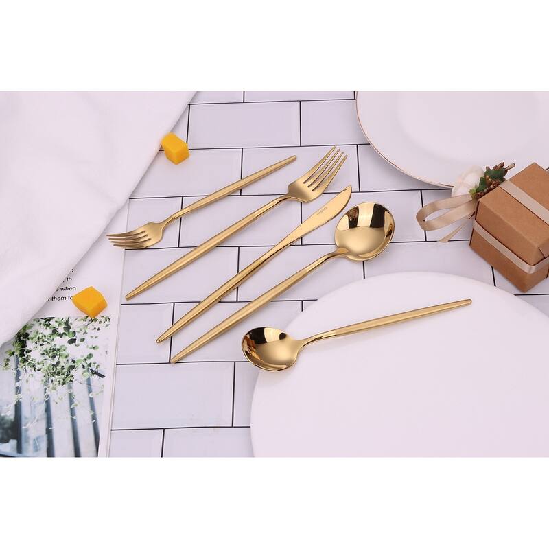 20 Pc Flatware Set Gold With Matte Handles - Service For 4 - 20 Pc