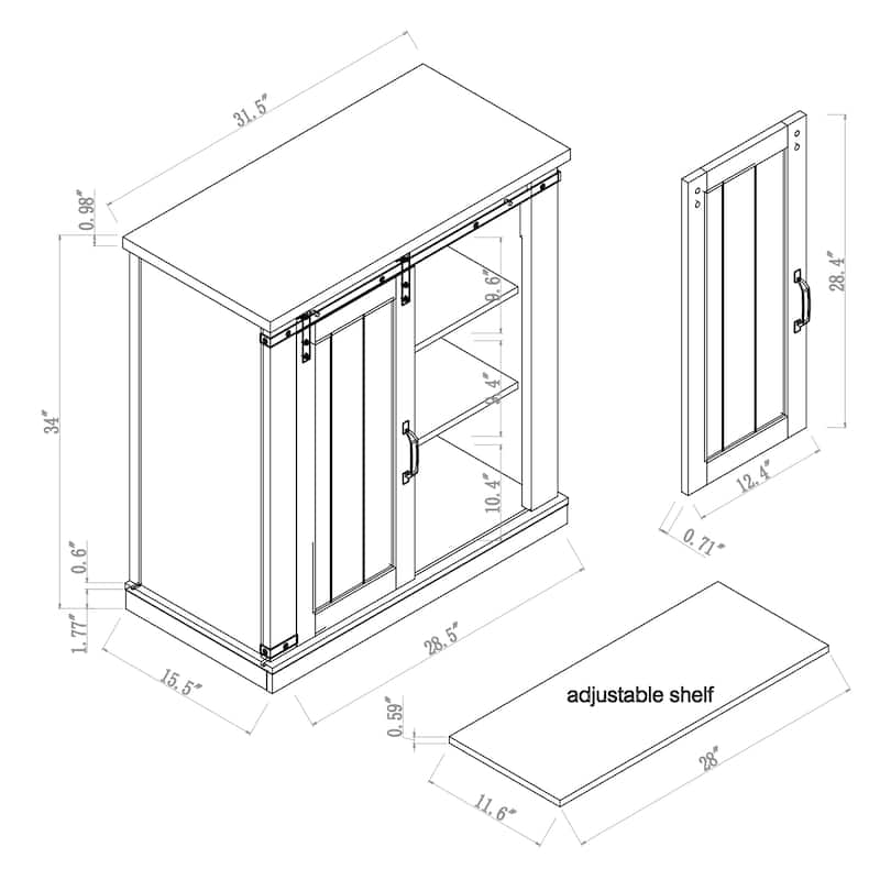 32" Compact TV Stand for 40" TVs w/ Barn Door Design - 32" in Width