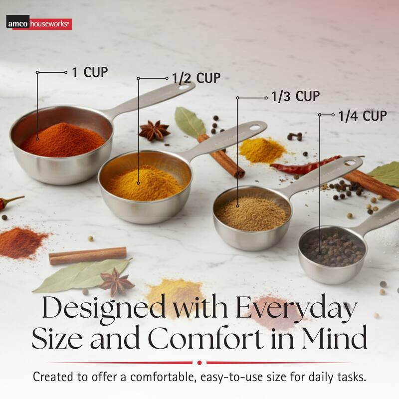 Amco Advanced Performance Set of 4 Measuring Cups - 1 cup, 1/2 cup, 1/3 cup, & 1/4 cup
