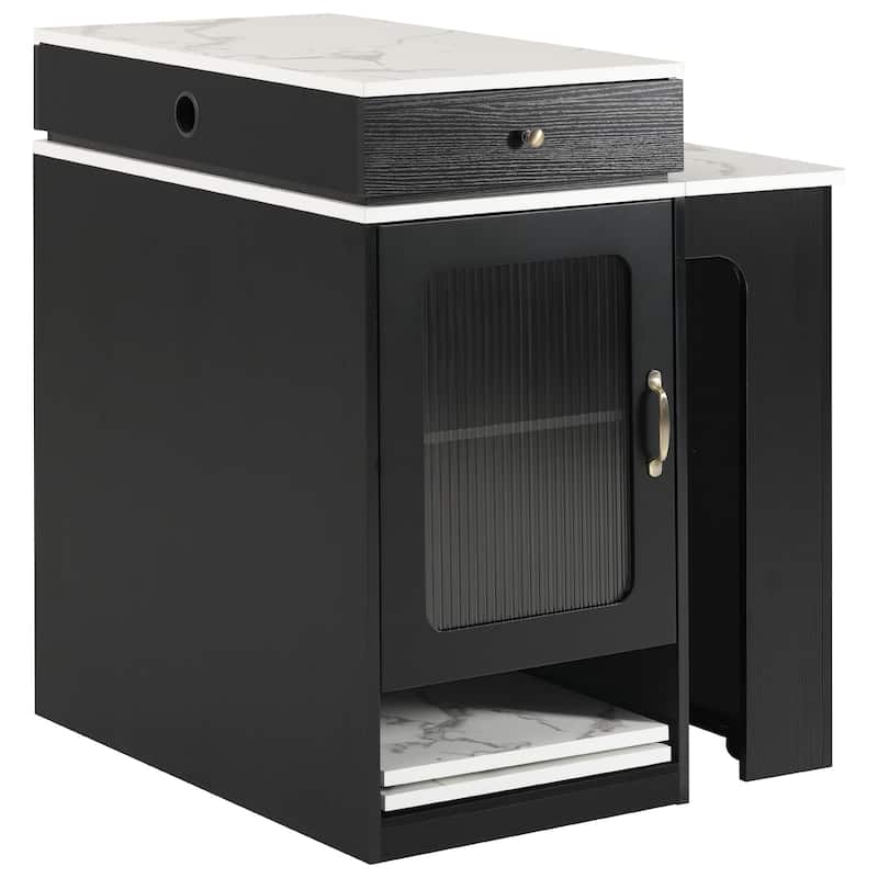 Multi-Functional Kitchen Island, 59.5" Extendable Table with Power Outlet & Double-Sided Storage for Dining & Prep