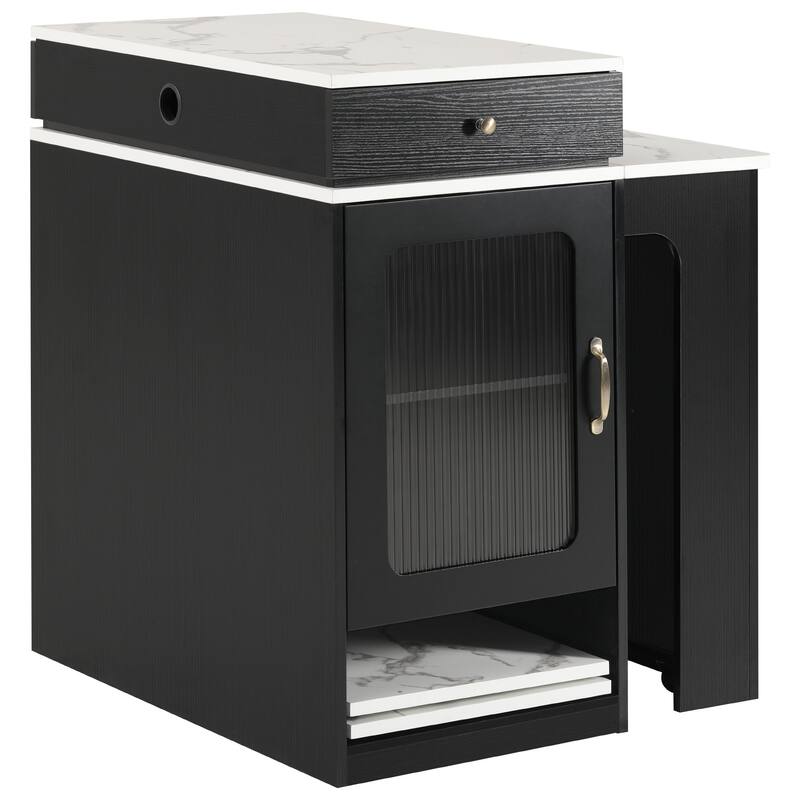 Roomfitters 59.5" Kitchen Island with 41.8" Extendable Dining Table, Double-Sided Storage, Power Outlet, 2 Drawers