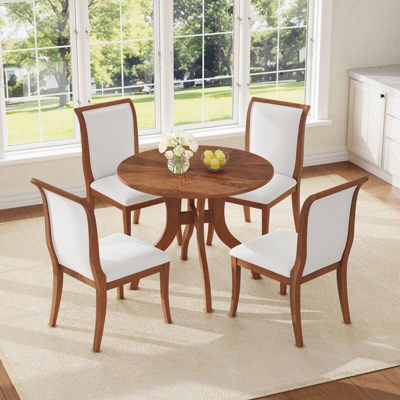 3 Piece Traditional Dining Room Table Set, 39.4" Round Table with 2 Chairs, Solid Wood Kitchen Table Set with Curved Legs