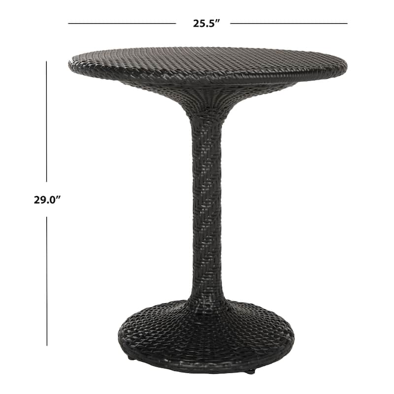 SAFAVIEH Outdoor Willow Black Rattan Bistro Table - 25.5" x 25.5" x 29" - 27Wx22Dx28H