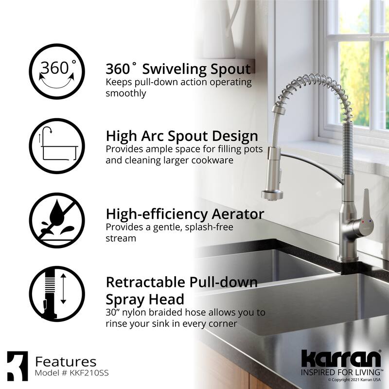Karran All in One Drop-In Quartz Composite 33 in. Single Bowl Kitchen Sink in Black with Faucet KKF210 in Stainless Steel