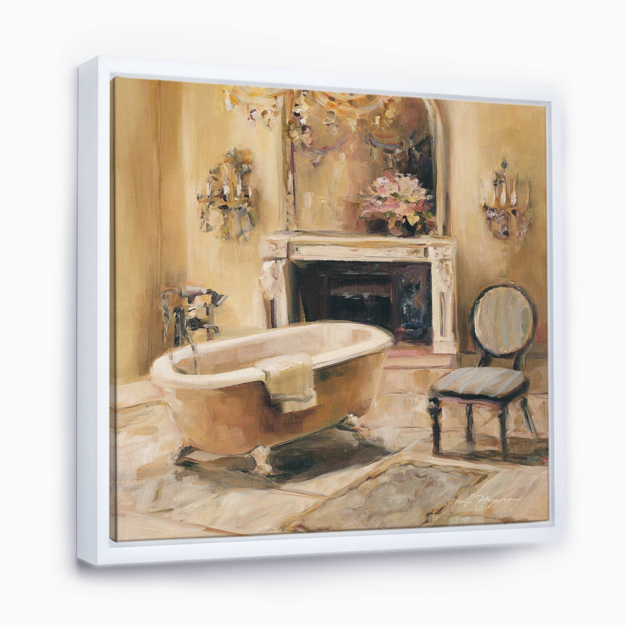 Designart "French Bath I" Traditional Bathroom Framed Canvas Bed Bath