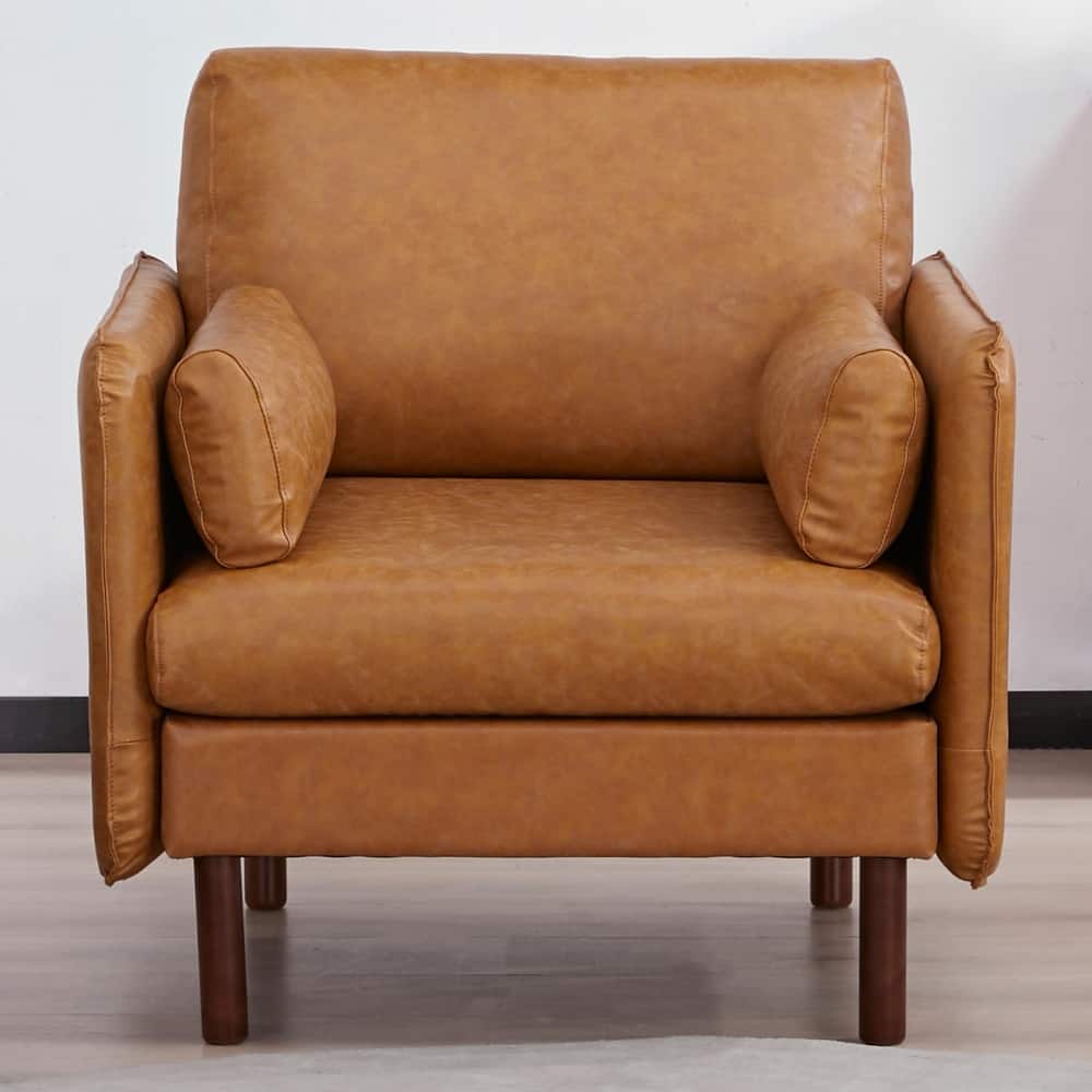 Artdeco Home - Yucca Modern Accent Chair, Polyester / Vegan Leather Armchair - Includes 2 throw pillows
