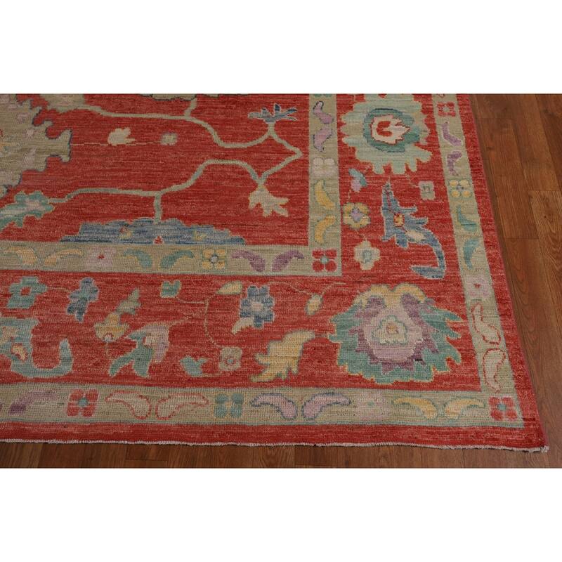 All-Over Orange Oushak Vegetable Dye Area Rug Handmade Wool Carpet - 8'11"x 11'8"