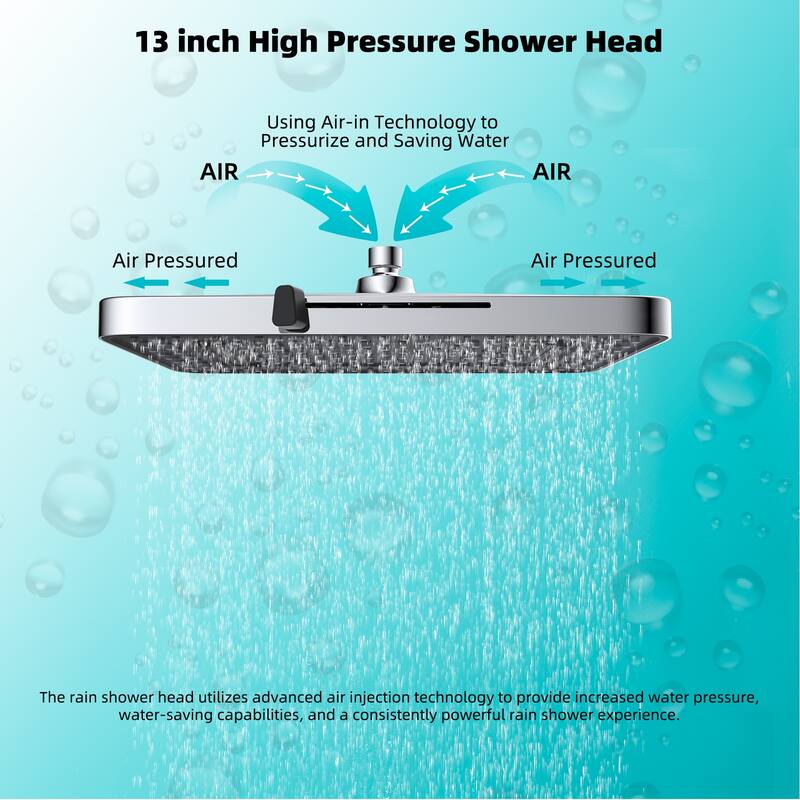 High Pressure 5-Spray 13" Shower Head with 16" Shower Extension Arm