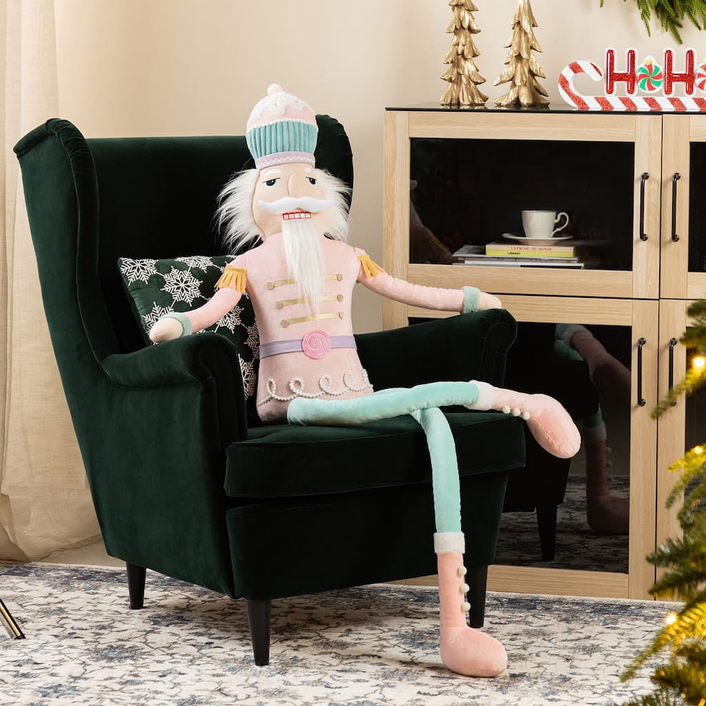 Glitzhome 60"H Christmas Oversized Fabric Santa Snowman Nutcracker With Dangle Legs