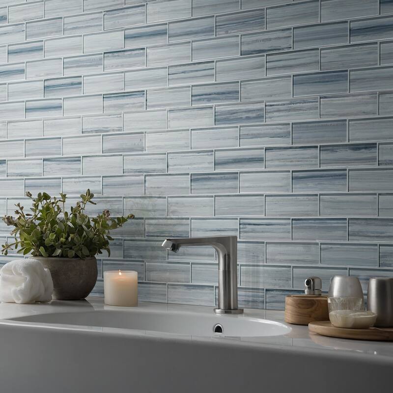 Ackland AKM-G-2X6SW-CA 12" x 12" Glass Brick Wall Mosaic Tile - Glossy