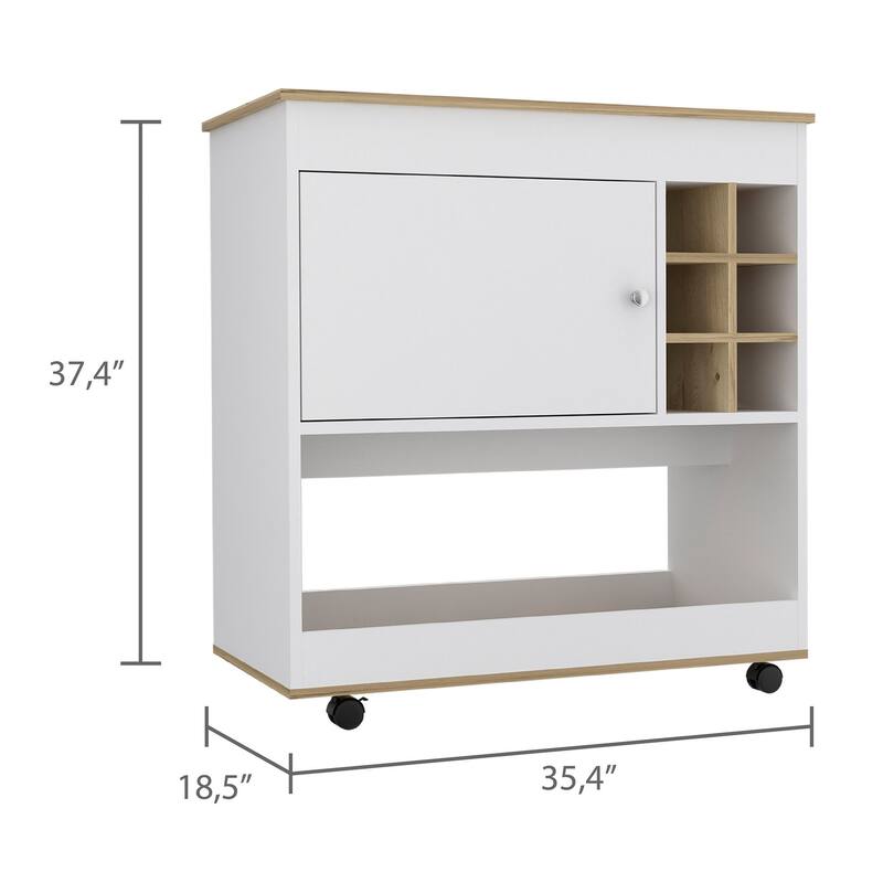Pendleton 1-Shelf 6-Bottle Bar Cart Light Oak and White for Kitchen, Party and Living Room