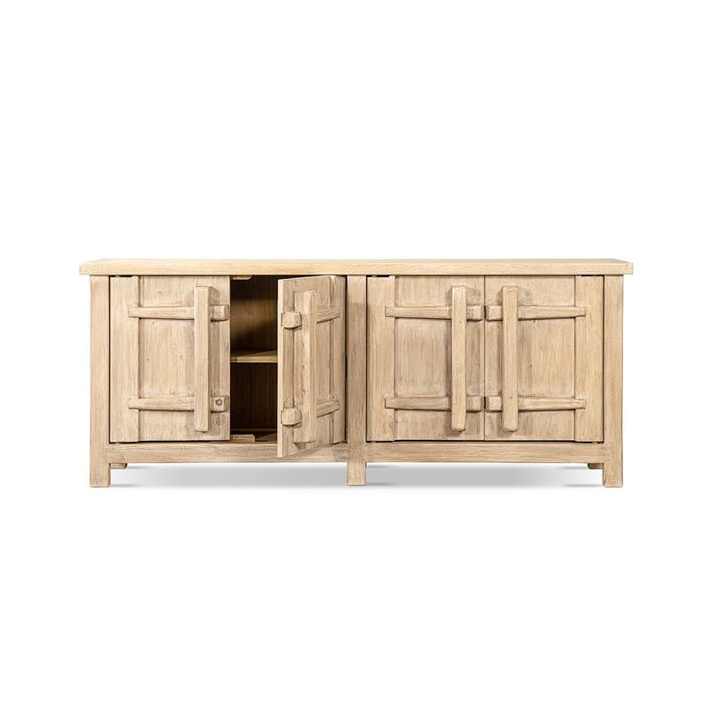 Jennifer Taylor Home Rowan 91" Reclaimed Pine 4-Door Crossbar Sideboard Cabinet, Heritage Light Natural Brown Reclaimed Pine