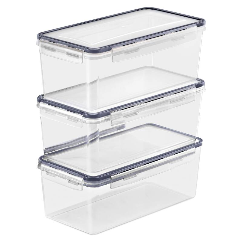Sorbus Large Food Storage Containers - Pack of 3 with Air Tight, Four-Way Snap Lids - 11.5 x 6 x 4 in