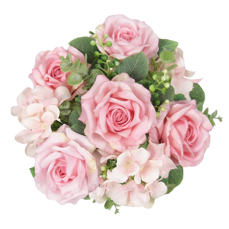 Set of 2 Blush Pink Artificial Elegant Rose Hydrangea Flower Stem Bush ...