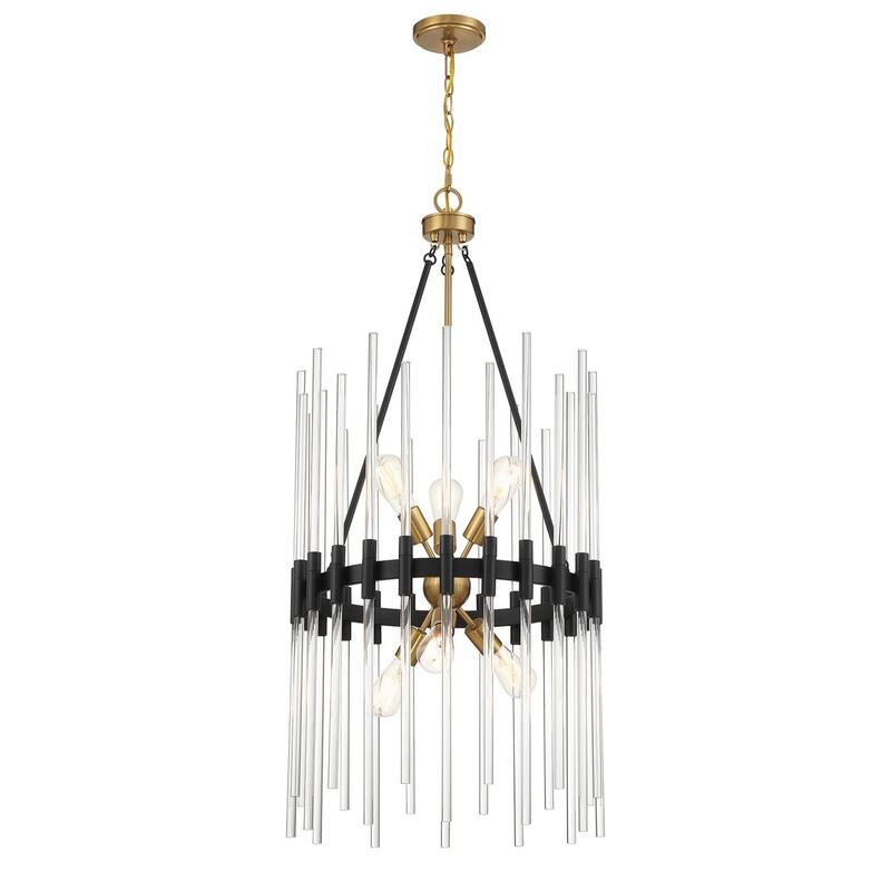Santiago 6-Light Pendant in Matte Black with Warm Brass Accents