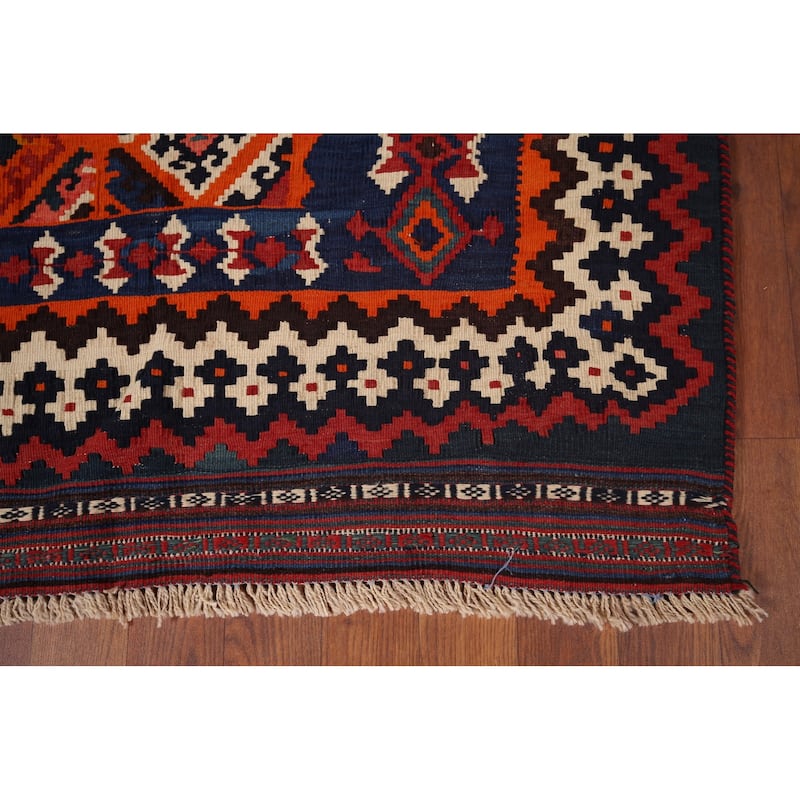 Vegetable Dye Kilim Qashqai Persian Vintage Hand-Woven Wool Carpet - 5'4"x 8'8"