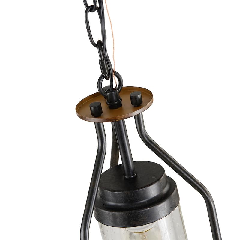 Anmytek Farmhouse 1-Light Black Cage Pendant Light Cylinder Glass Kitchen Island Lights for Dining Room - 7.1"D x 14.5" H
