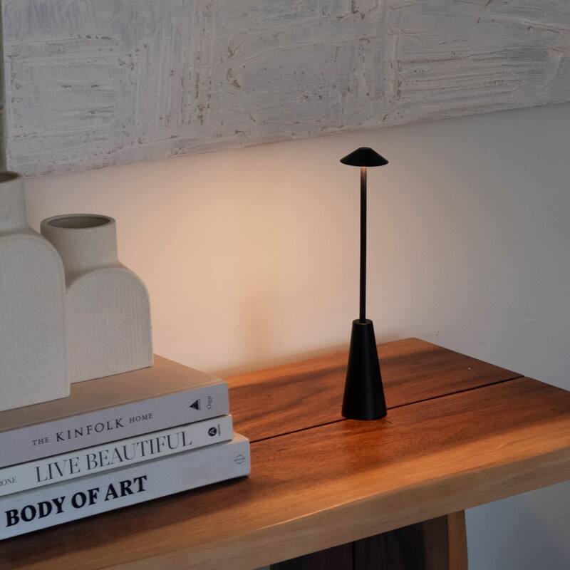 Brightech Enoki LED Classic Matte Black Modern Industrial Empire Dimmable Bedside Nightstand Desk Lamp