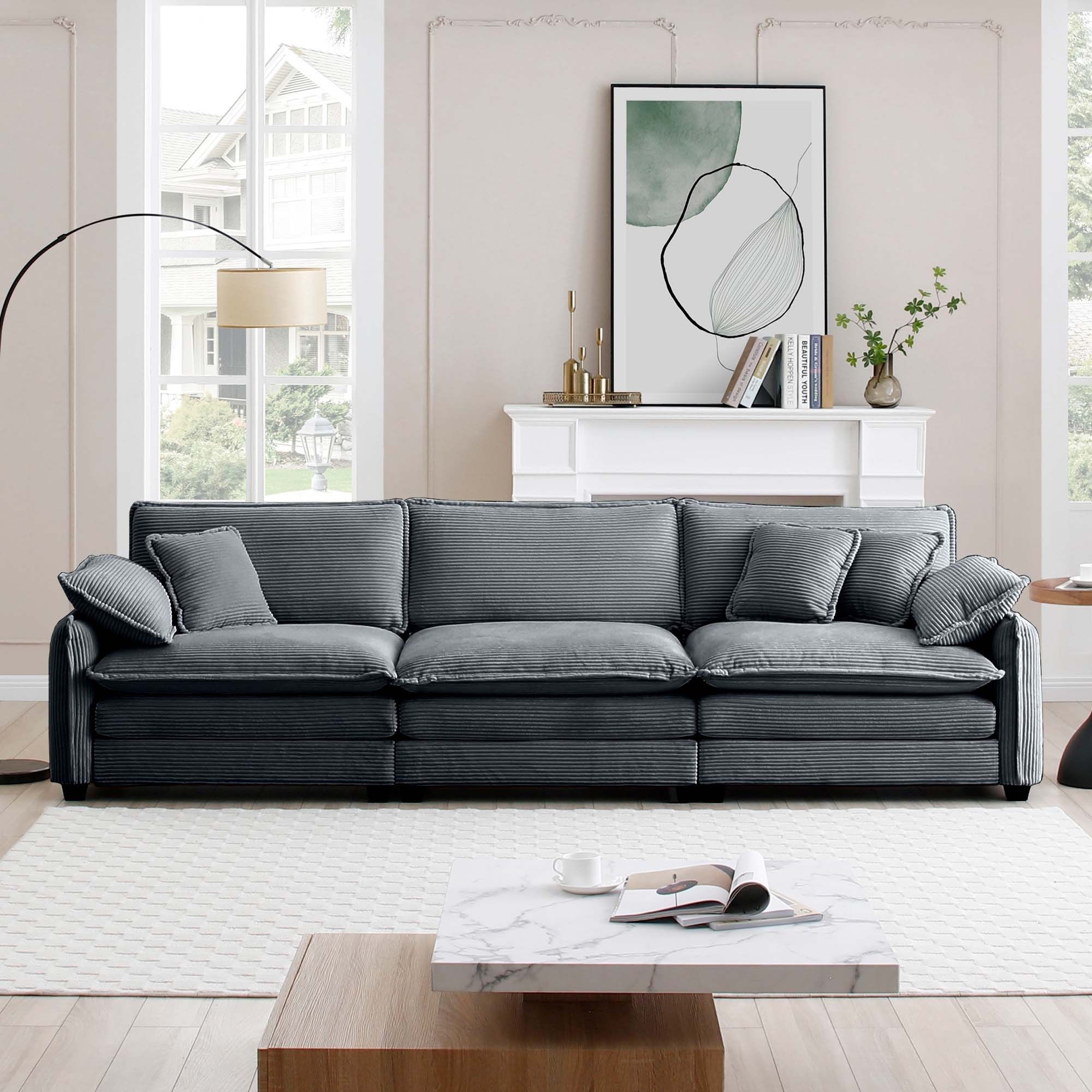 87.7 Upholstered Curved Sofa Couch With 5 Decorative Throw Pillows Bed Bath Beyond 40157896