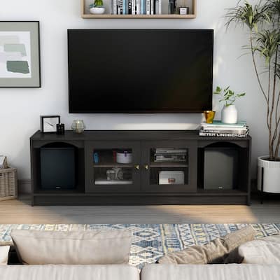 DH BASIC Transitional Espresso 62-inch TV Stand with Storage by Denhour