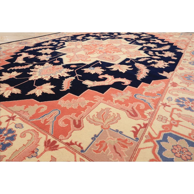 8'10''x11'11'' Hand Knotted Wool Navy Heriz Traditional Medallion Area Rug - 8' 10'' x 11' 11''