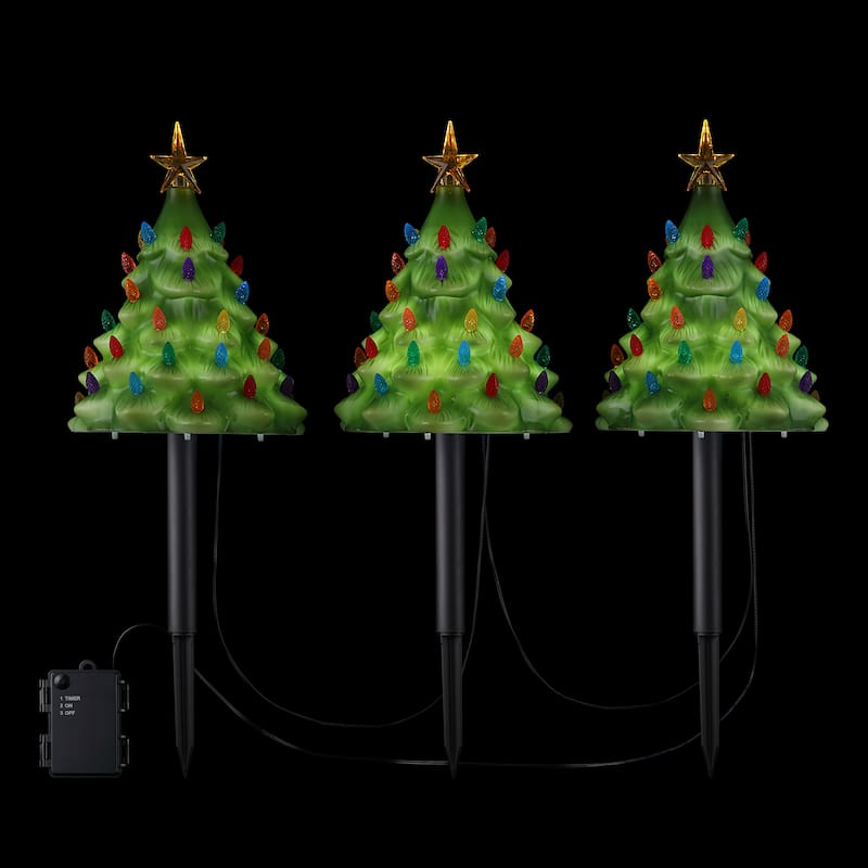 9 in. Set of 3 Lit Blow Mold Pathway Trees