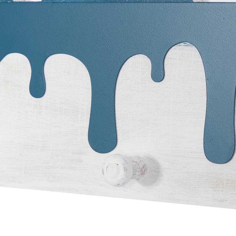 Blue Wood Coastal Wall Hook 10 x 19 x 2 - 19 x 2 x 10