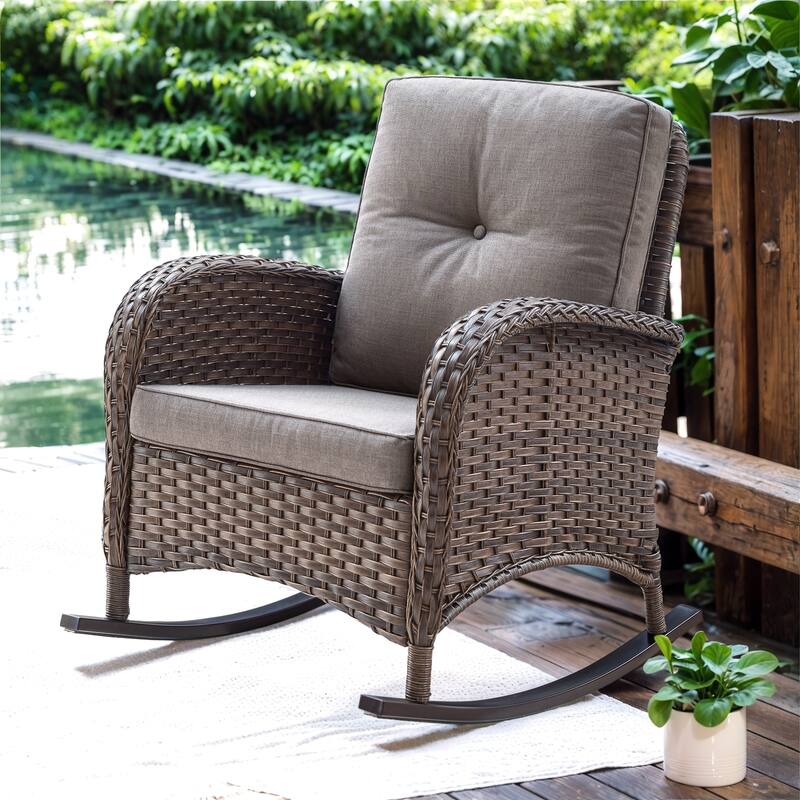 Rattan Wicker Rocker Chair Brown - Grey - Brown - Grey