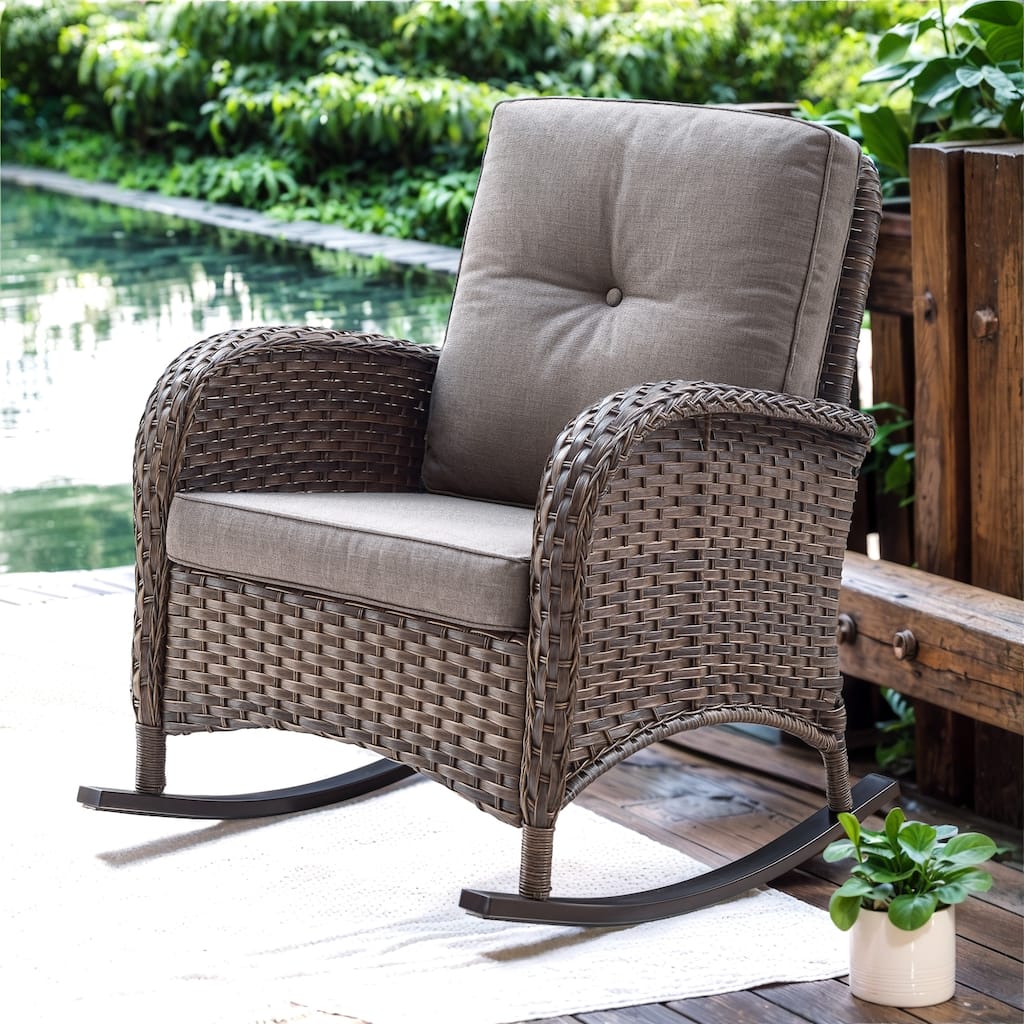 Rattan Wicker Rocker Chair Brown - Grey