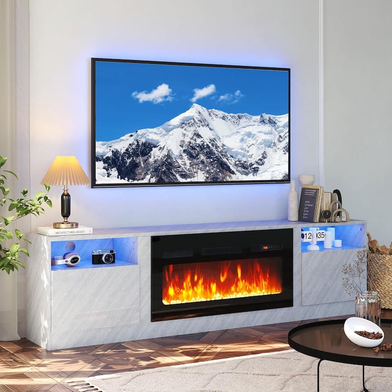 79'' Fireplace TV Stand with 36" Electric Fireplace - Grey