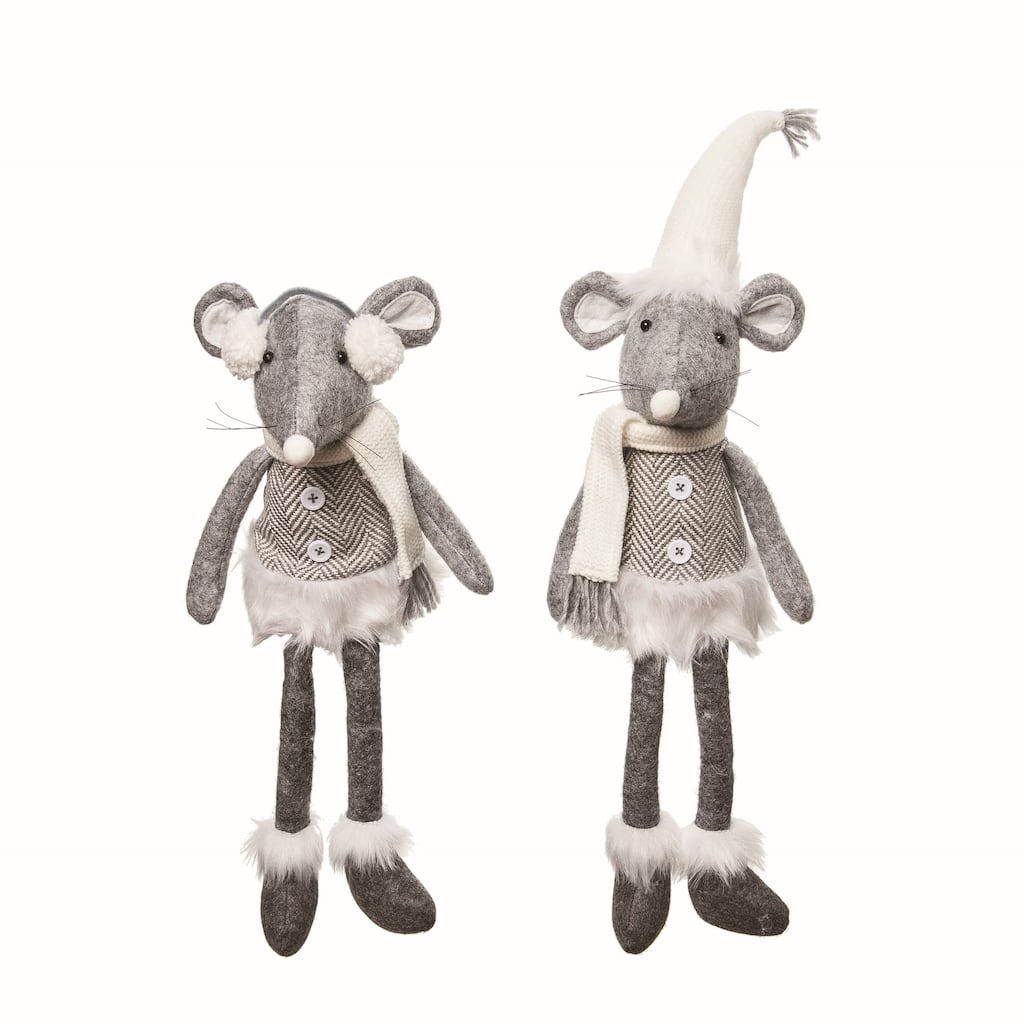 Transpac Fabric Shelf Sitter Mouse Set of 2 Christmas Home Decorations
