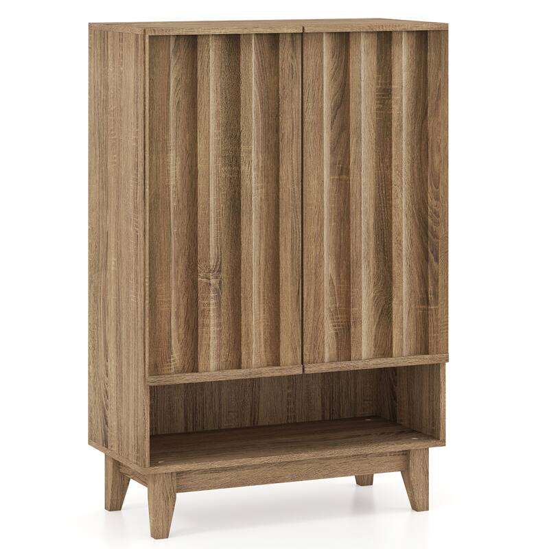 Gymax Shoe Cabinet 6-Tier Shoe Storage Organizer w/2 Fluted Doors 3 - Rustic Oak